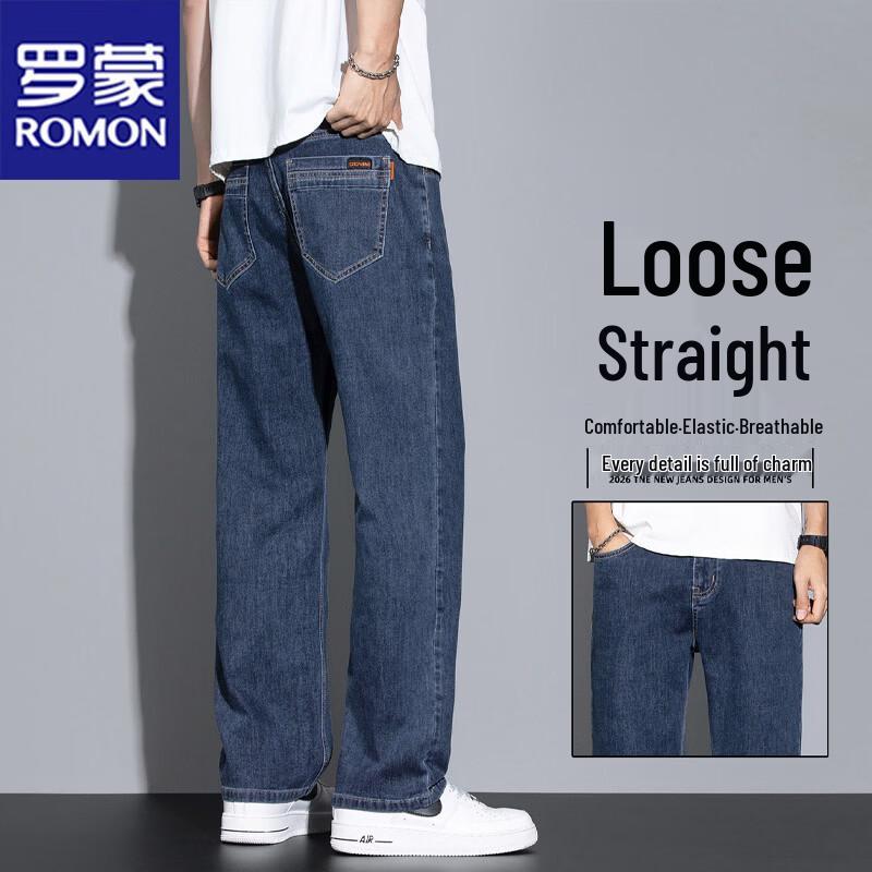 ROMON Men s Summer Loose Straight Leg Jeans 33