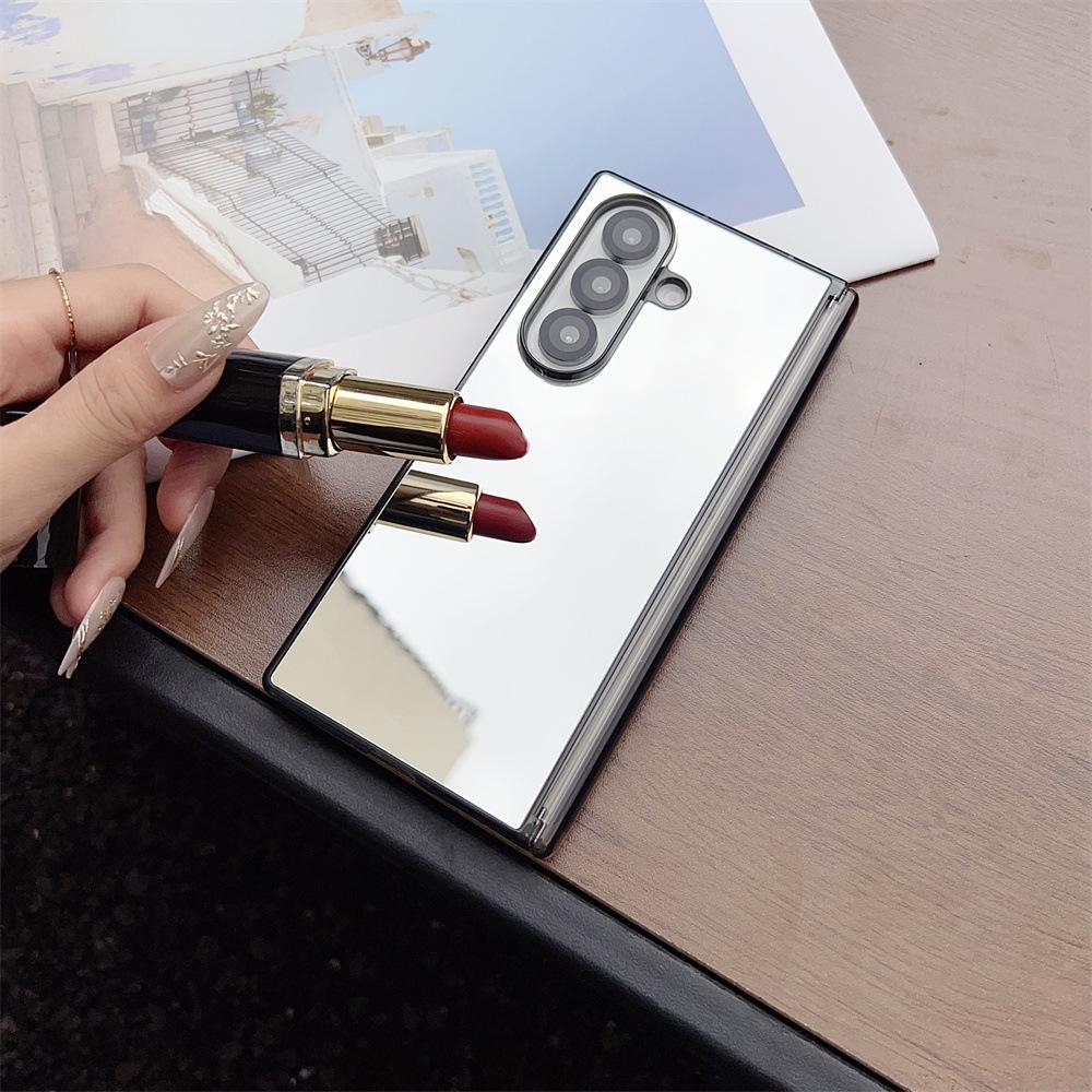 Plain Pure Color Phone Case for Samsung Z Fold 7/6 3/4/5 Acrylic Mirror Finish All-Inclusive Folding Cover With Hinge Protection