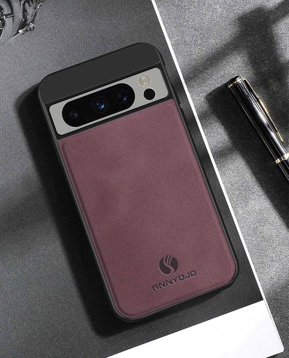 

Матовый чехол из искусственной кожи для Google Pixel 8 Pro 7 Pro 7A 6A Встроенный металлический автомобильный держатель противоударная задняя крышка для Pixel 8Pro 7Pro For Pixel 7 Pro вино красного