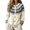 Women's Vintage Round Neck Loose Fit Color Button Sweater for Fall Winter