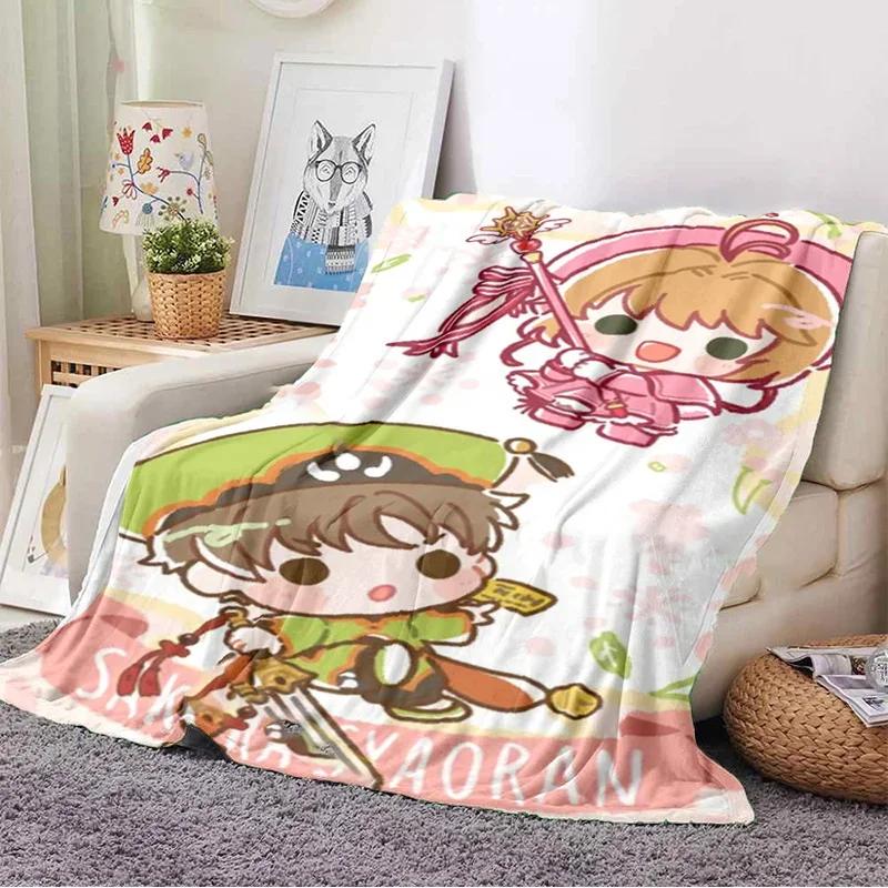 3D Print Anime Card Captor Sakura Soft Plush Blanket, Flannel Blanket Throw Blanket for Living Room Bedroom Bed Sofa Cover