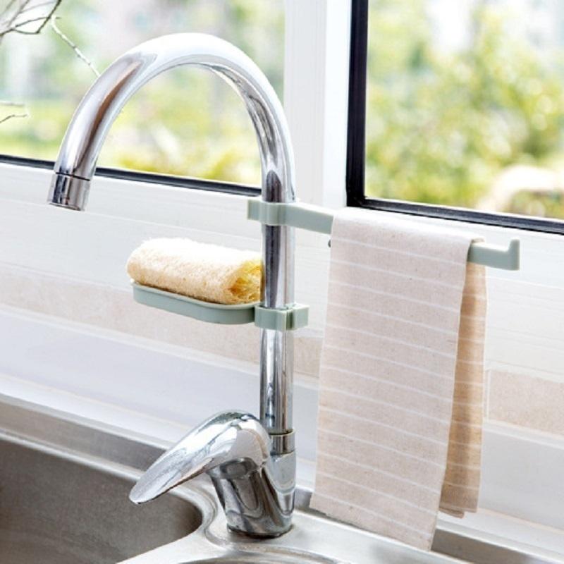 2-in-1 Multifunction Sink Storage Rack Sponge Cloth Soap Box Combination Device Adjustable Drain Basket Kitchen Holders Gadgets