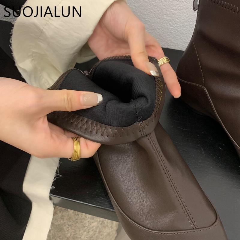 Fashion SUOJIALUN 2025 Winter New Women Ankle Boots Fashion Med Wedge Heel Ladies Casual Short Boot Shoes Soft Leather Martin-Boots
