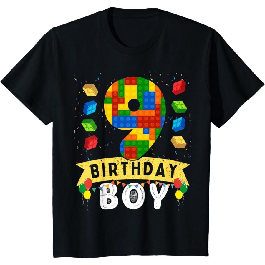 

Kids 9 Year Old Building Blocks Master builder 9th Birthday Boy T-Shirt XXXXXL чорний