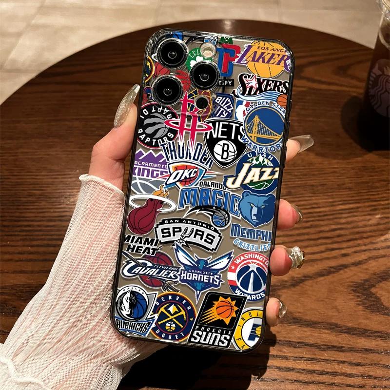 Team Logo Sticker Collage Clear TPU Phone Case For IPhone 15 Pro Max & Samsung Galaxy S24 Ultra, Shockproof Cover iPhone 13 PRO MAX