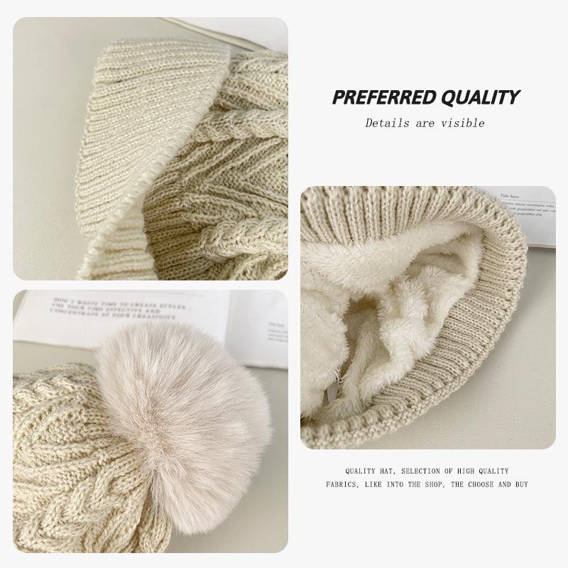 Autumn and winter thickened warm velvet knitted versatile pullover wool hat women