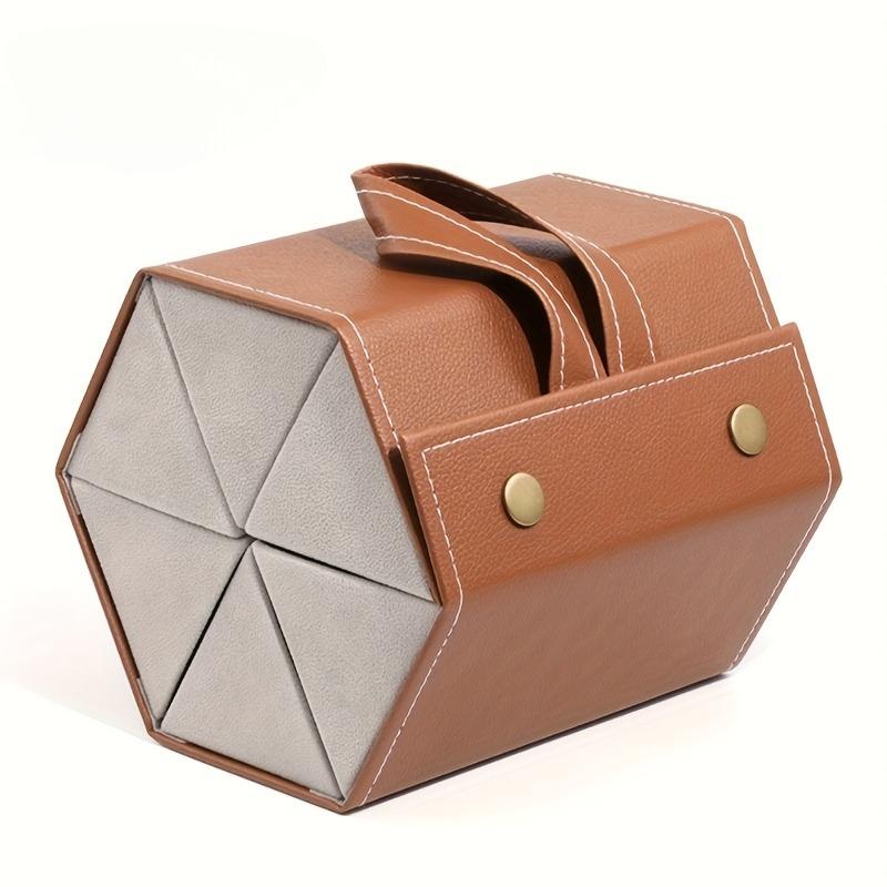 1pc 5-Slot Glasses Storage Box,Foldable Portable Organizer with Soft Cushioned Compartments,Durable Synthetic Faux Leather