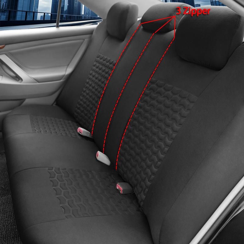 Full Set Car Seat Covers Tire Texture Press Breathable Fabric Seat Covers for Car 3 Zipper for Rear Seat Backrest