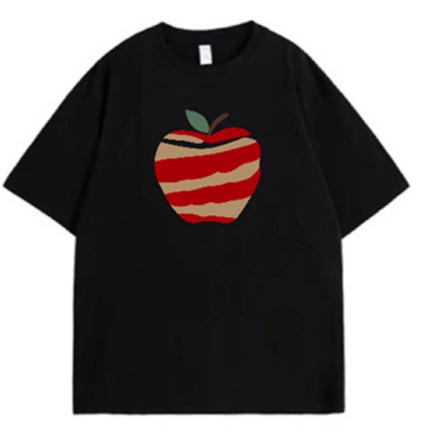 

Peeled Apple Printed Drop Shoulder Short Sleeve T-shirt Casual and versatile style Suitable for women s summer daily wear S чёрный