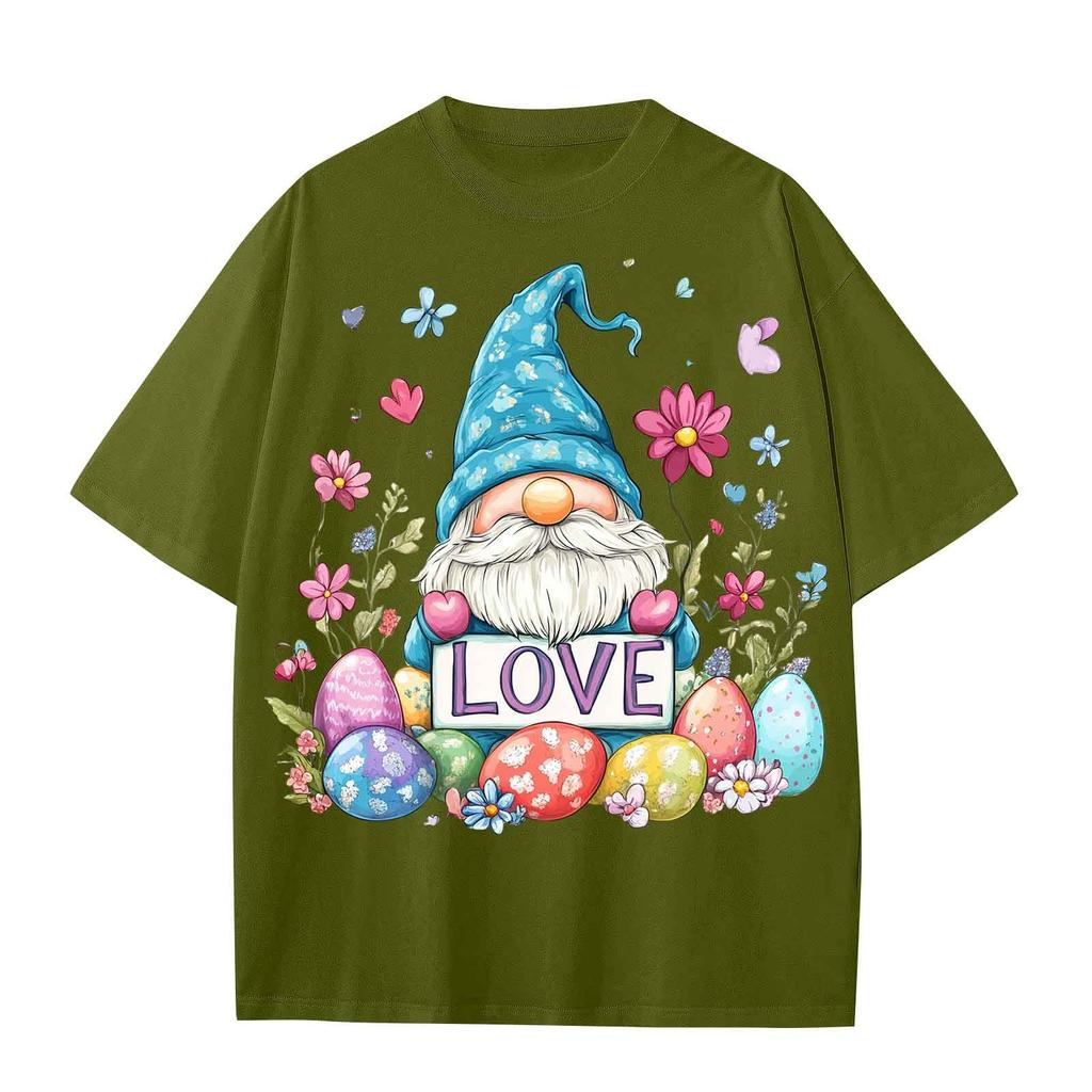 Boys And Girls Casual Loose Easter Print T-Shirt Round Neck Pullover Short Sleeve Top