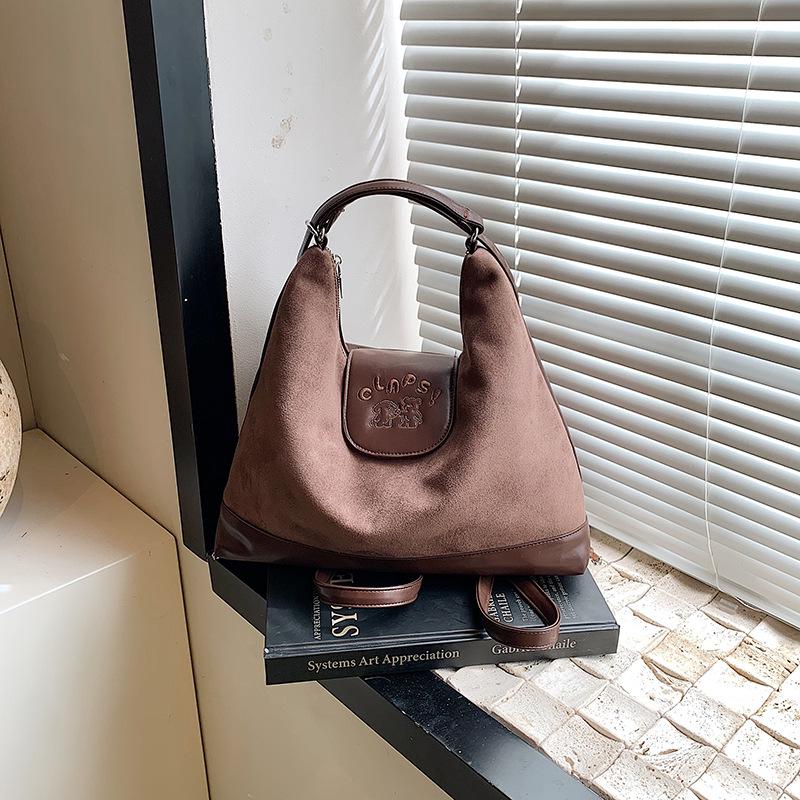 Vintage Suede Crossbody Tote – Versatile, Large-Capacity Shoulder Bag