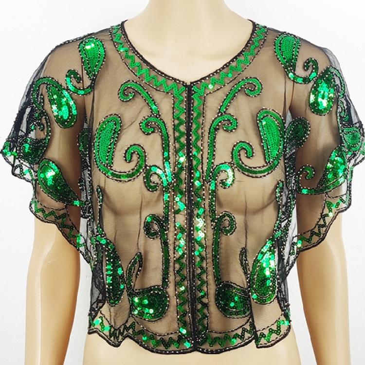 Short Mesh Shawl For Formal Clothes Feature Secure Sequins Detail Soft Polyester Cover Up Easy To Fold And Carry