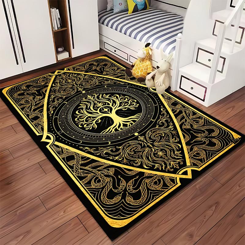 Golden Tree of Life Pattern Carpet with Black and Elegant Design Style Suitable for use as an anti-slip for living room bedroom sofas