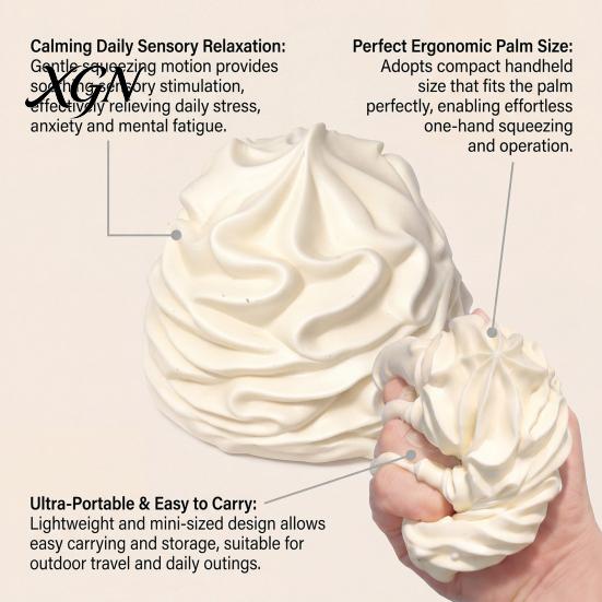 Stress Management Tool White Cream Squeeze Ball, Palm Kneading Toy, Soft Texture Decompression Hand Therapy Toy for Adults Kids, TPR Fidget