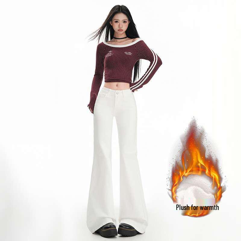 White Velvet Micro Flare Low-Waist Slimming Women s Jeans S