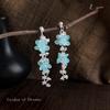 Blue Crystal Flower Tassel Earrings - Handmade, Original Design for Seaside Vacations