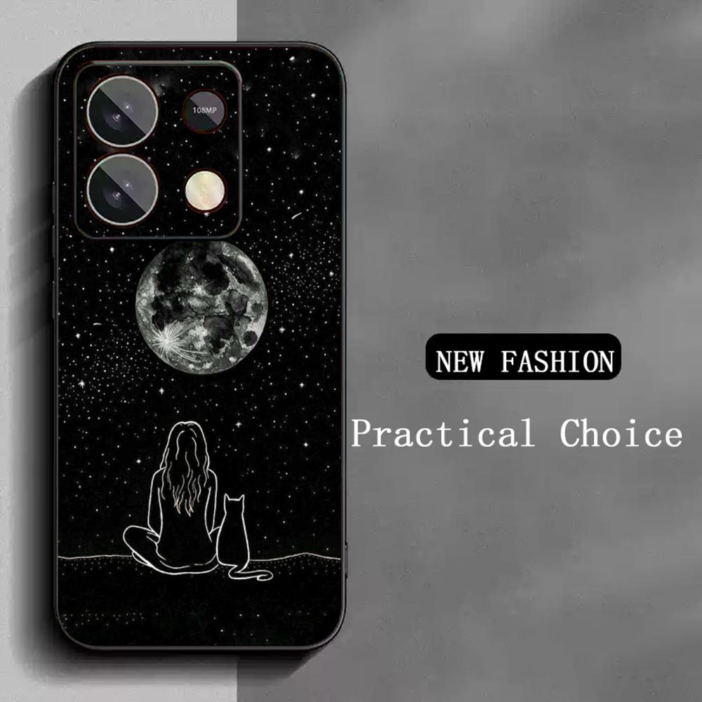 Moon Fashion art pattern design ins Phone Case For Redmi Note 14 13 12 11 Pro Plus S 5G 14C A3 Soft Black Phone Cover