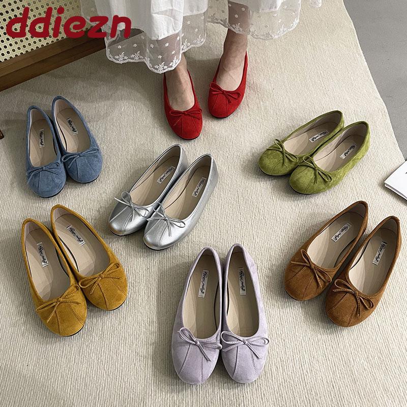 Fashion Footwear Round Toe  Women Ballet Flats Dance Shoes Luxury Female Shallow Fashion Butterfly-Knot Slip On Ladies Flats Shoes