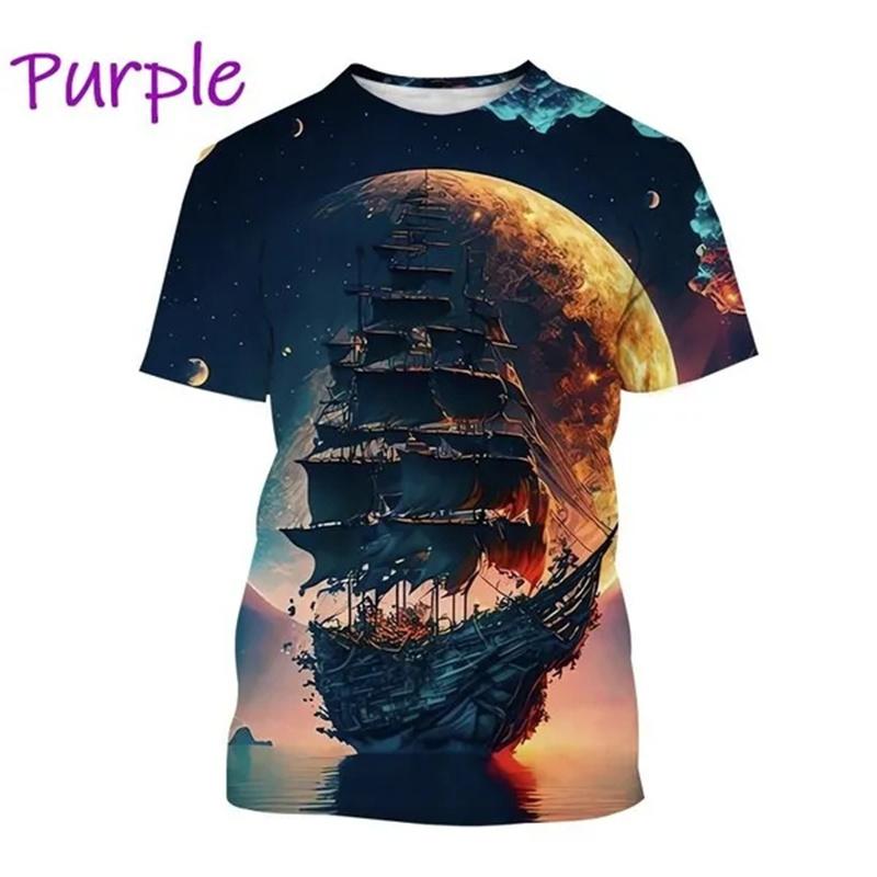 Pirate Ship Theme 3D Print Men's T-Shirt Summer Casual Men's Street T-Shirt Outdoor Sports Short Sleeve Fashion Men's T-Shirt