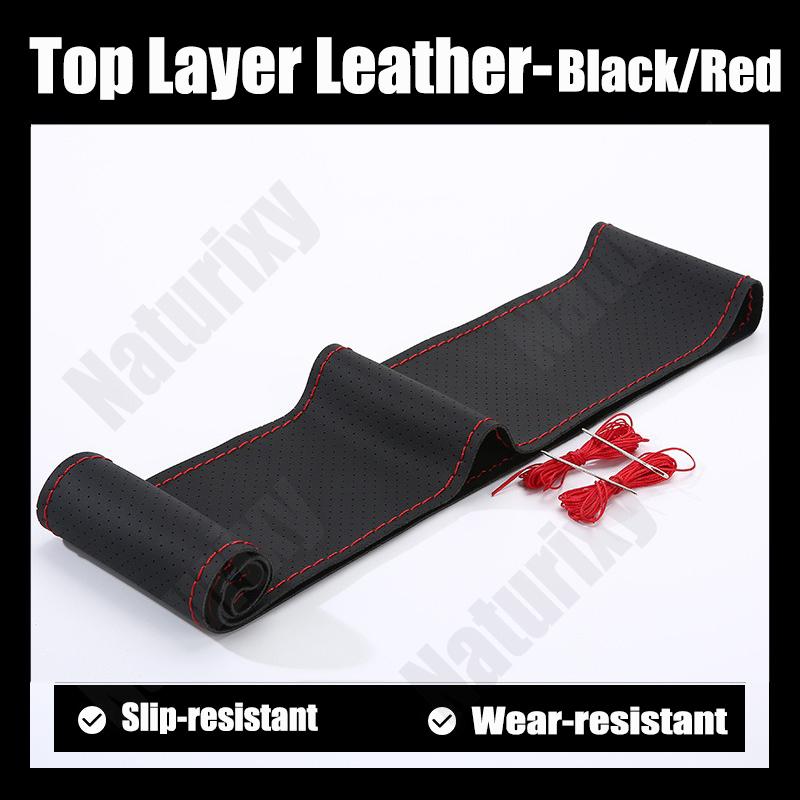 Top-grain Leather Braid On Steering Wheel Soft Car Steering Wheel Cover Needles And Thread Artificial Genuine Leather Covers