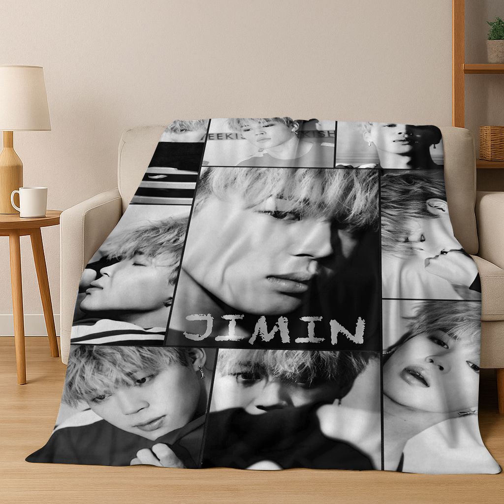 3D JIMIN Solo KPOP Singer Flannel Blanket,Warm and Cozy Soft Throw Blanket for Home Bedroom Bed Sofa Picnic Office Cover Gift