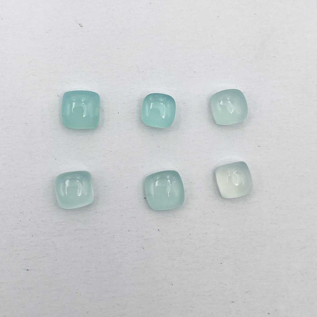 Natural Aqua Chalcedony Square Cushion Cabochon Loose Gemstone Lot 8 Pcs 6 MM 11 CT For Jewelry Making