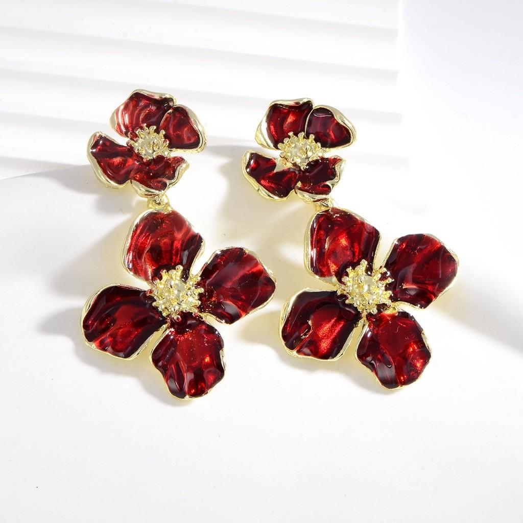 Винтажные эмалированные серьги-подвески с цветами для женщин Геометрические Акцентные Модные Серьги из сплава PD2068 красный