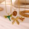 Vintage Enamel Dragonfly Bow Charm Star Moon Pendant Necklace Gold Color Dainty Ginkgo Leaf Choker For Women Boho Jewelry Gifts