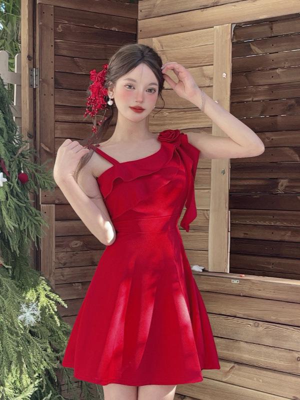 Rüschen 9727 Weiter Saum A-Linie Kurzes Kleid - Schlankmachendes Nachtclub-Outfit für weibliche Technikerinnen