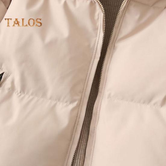Winter Down Coat Padded Hooded Stand Collar Pockets Zip-up Parka Windproof Heat Retention Daily Cold Weather Outwear Cotton Jacket