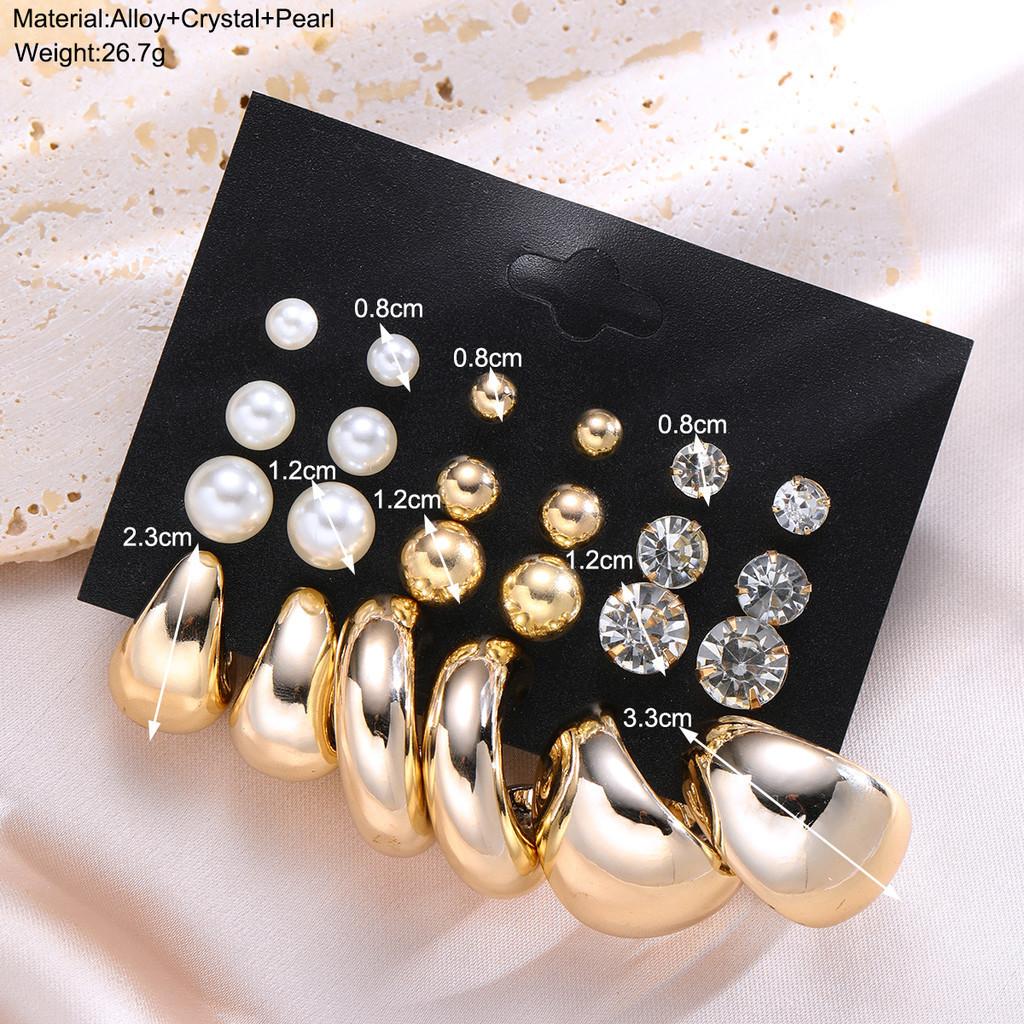 17KM Vintage Gold Color Hoop Earrings Set Pearl Metal Dangle Earrings for Women Crystal Twist Earrings Trendy Fashion Jewelry