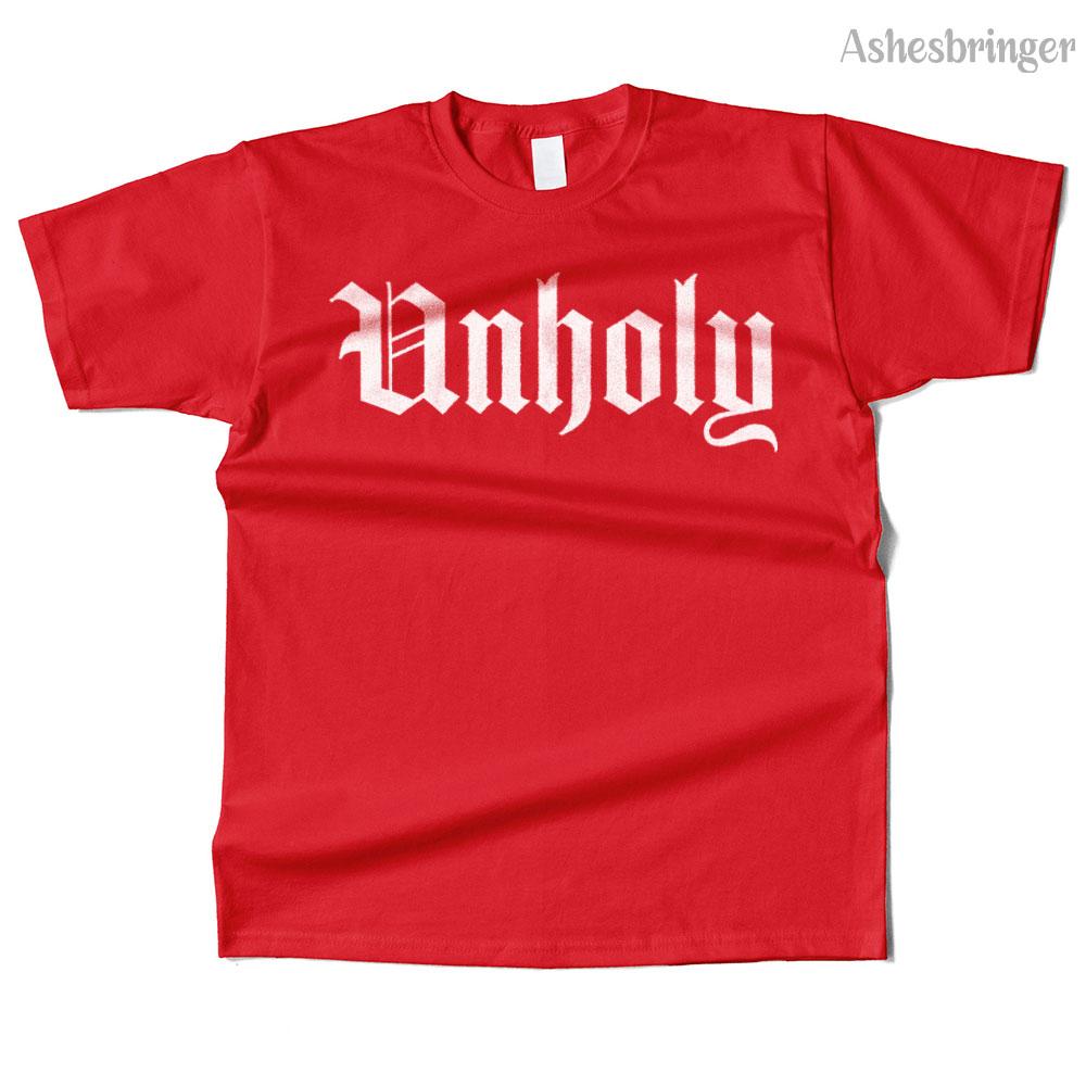 Mens Cotton Unholy Champion Graphic High Quality T Shirt Street Casual Style Tee for Men and Women