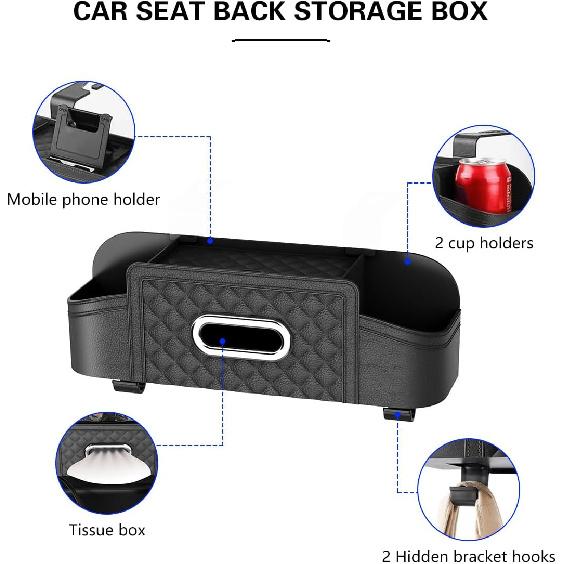 Mandark Car Headrest Backseat Storage Bag,Multifunctional car seat back storage box,With drink cup holder and hook,Car Travel