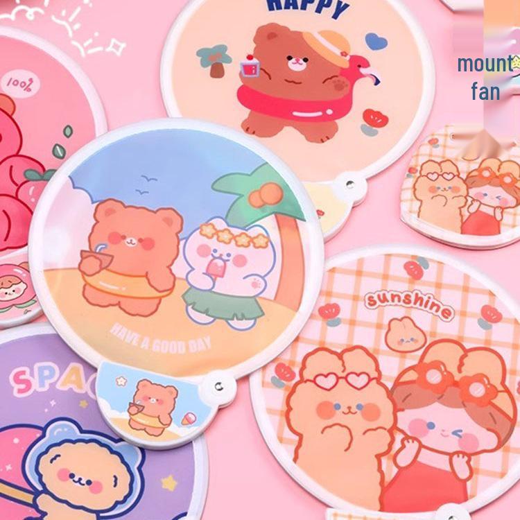 Portable Cartoon Folding Fan – Cute Mini Round Fan for Women and Kids