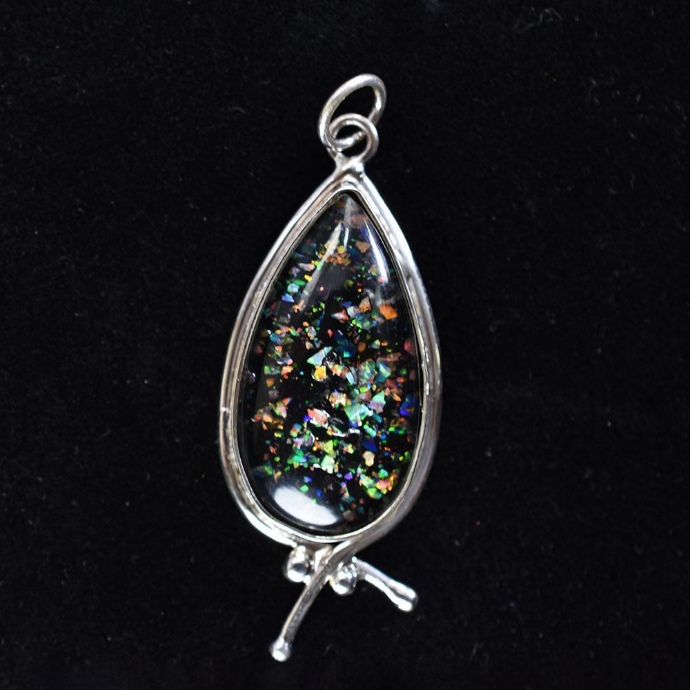Natural Opal Pendant Multicolor 31.9 Ct 925 Sterling Silver Pear October Birthday Birthstone