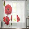 Red Poppy Flower White Chiffon Sheer Curtains for Living Room Bedroom Home Decoration Window Voiles Tulle Drapes Curtain
