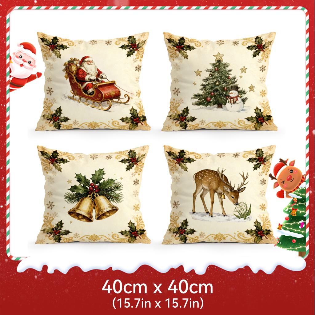 Santa Claus Christmas Tree Bell Pillowcase Bedroom Cushion Cover 100% Polyester Living Room Cushion Pillowcase Home Decor