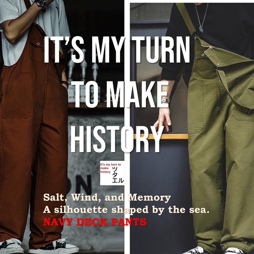 Tsutaeru Vintage Military Deck Cotton Overalls Men's Pants, Navy, 100% (JP, Alphabet, L, Brown)