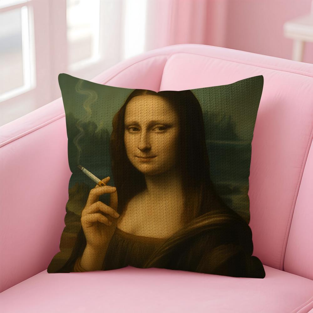 

Modern Art Funny Mona Lisa Cushion Cover Natural Linen Pillow Case DoubleSided Print Decorative Sofa Pillowcase Home Decor Gift 30x30cm