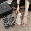 Internet celebrity rhinestone cool slippers women's summer wear 2025 new fashion two wear gentle fairy style sandals flat temperament
