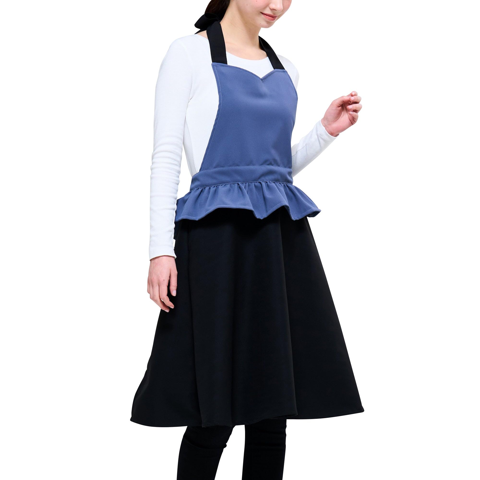 

Francfranc Peplum Full Apron in Blue and Black, Perfect for New Life