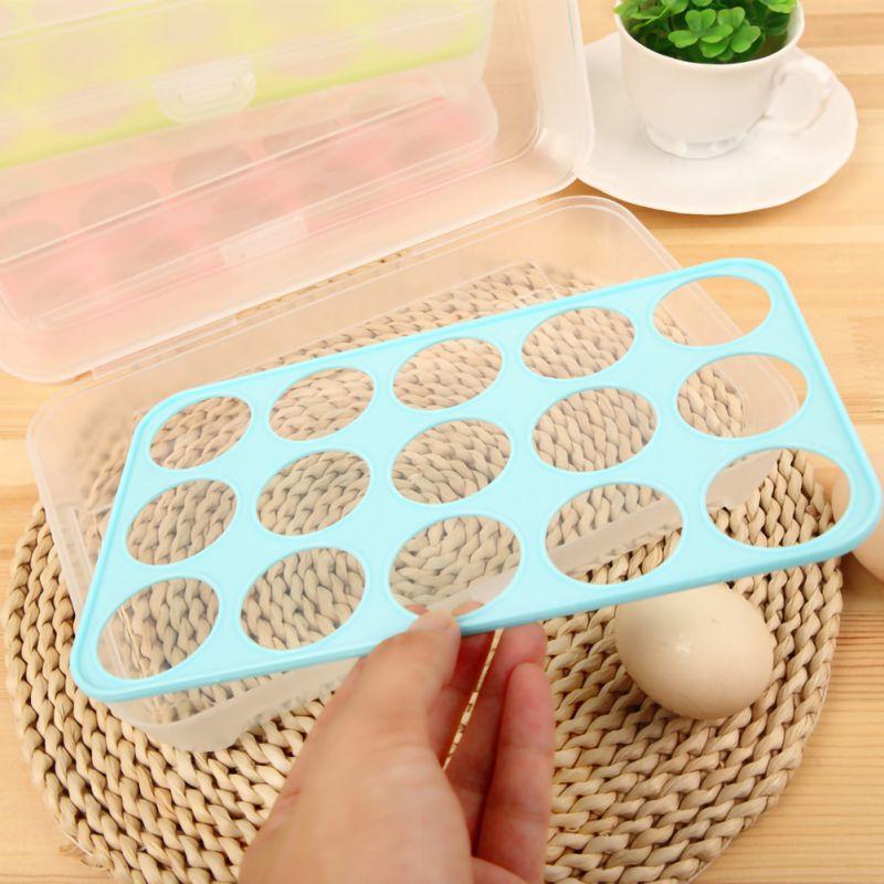 15 Grid Egg Storage Box Egg Tray Lid Practical Kitchen Refrigerator Egg Holder Container Durable Holder Refrigerator Organizer