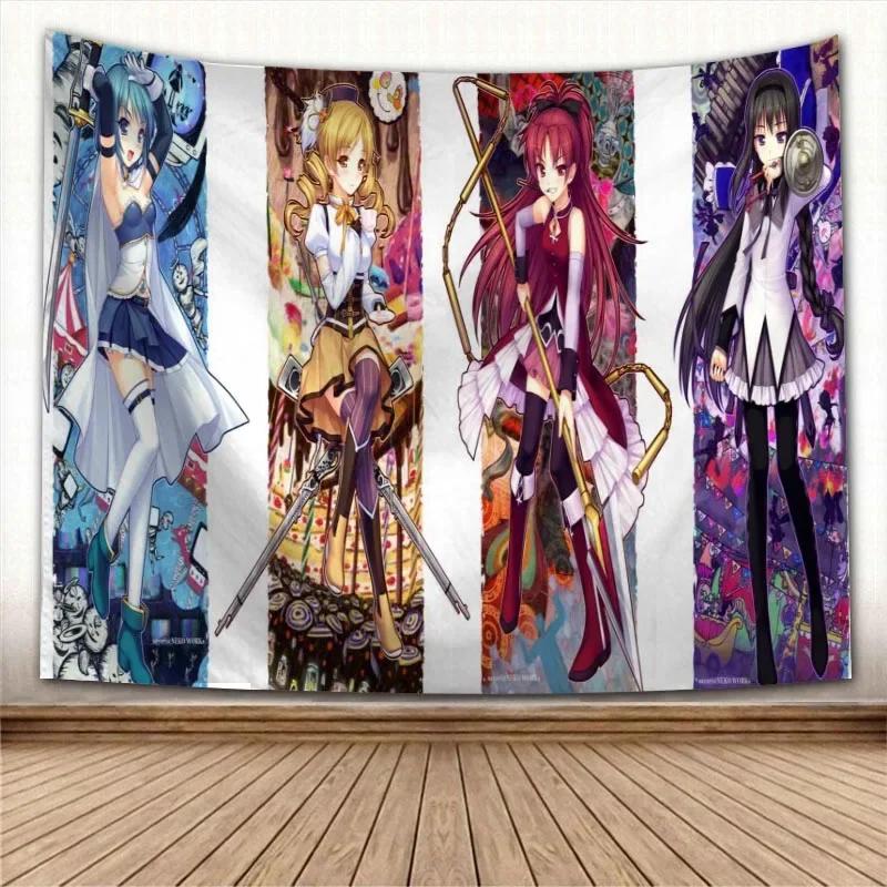 Puella Magi Madoka Magica Kawaii Anime Tapestry Psychedelic Decorative Carpet Wall Fabric For Living Room Bedroom Accessories