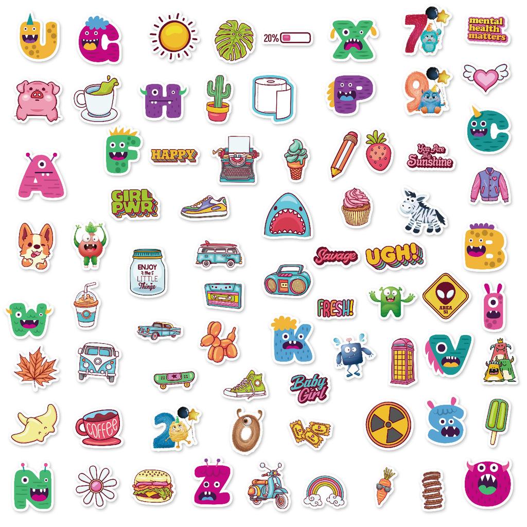 100 Small Size 4cm Cute Creative Graffiti Mix and Match Sticker Q Version English Letters Animal Stickers