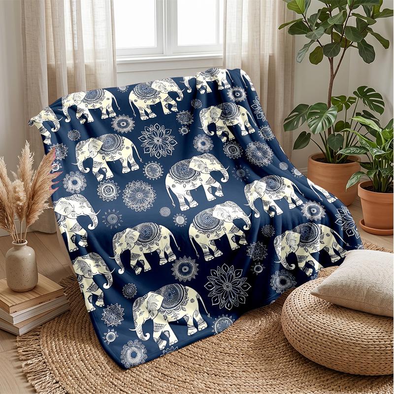 Ornate Elephant Decor Theme Blanket Lightweight Warm Flannel Blanket Decorative Throw Blanket for Home Decoration