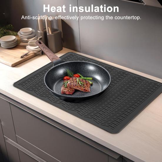 Yousheng Silicone Drain Pad Heat Resistant Hot Pots Pans Kitchen Drying Mat with Wide Raised Ridge Design Countertop Air Circulation Mat