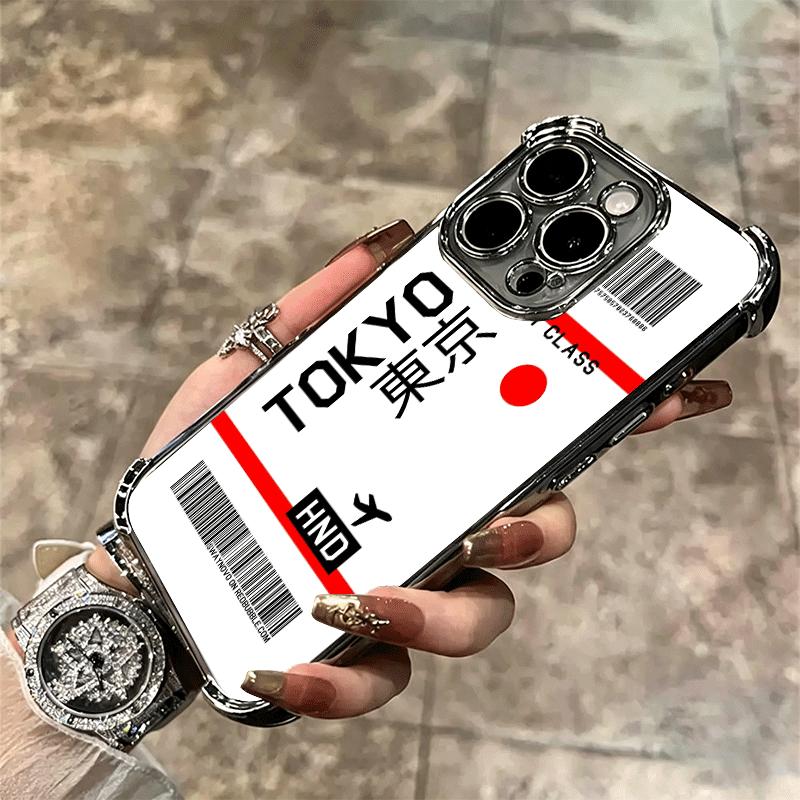 Travel Air Ticket Label Soft Phone Case For iPhone 15 16 17 Air 14 Pro Max 16E Plus 13 12 Mini Plating Anti-Fall Fundas