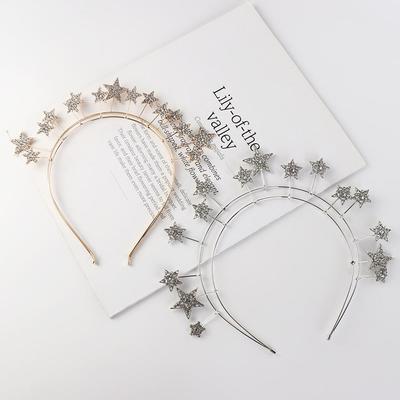 Vintage Metal Star Hair Hoop Silver Bilayer Glory Crown Headwear Bridal Hair Tiara Baroque Hairbands Hair Accessories