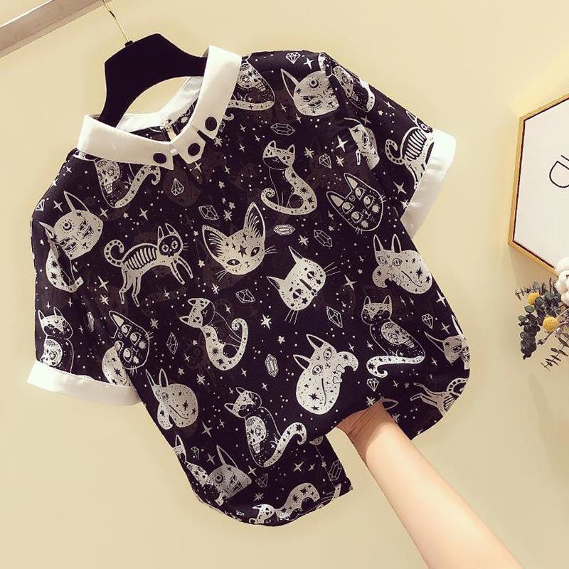 

Женская летняя модная футболка с принтом кота, свободная шифоновая рубашка 2XL чёрный