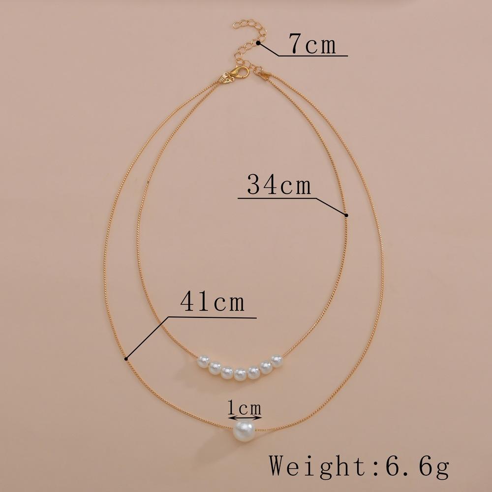 Commuter Ins Wind Double Stacked Pearl Necklace Gentle Multi-layer Pendant Necklace Metal